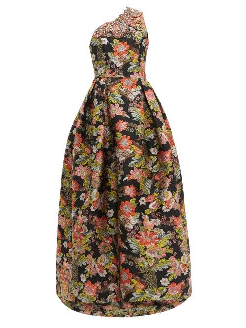 Matchesfashion.com Andrew Gn - Crystal Embellished Floral Brocade Gown - Womens - Black Multi