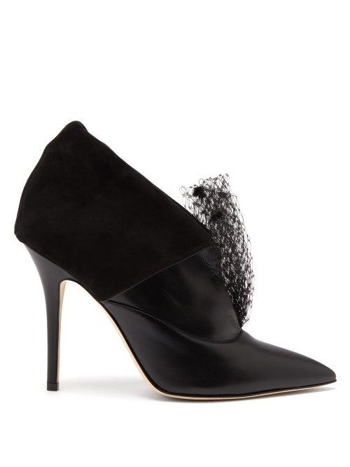 Matchesfashion.com Andrea Mondin - Jasmine Veil Embellished Leather Ankle Boots - Womens - Black