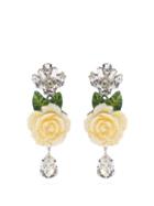 Matchesfashion.com Dolce & Gabbana - Rose And Crystal Drop Clip On Earrings - Womens - White