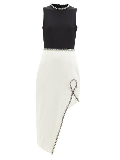 Ladies Rtw David Koma - Crystal-embellished Asymmetric Satin Dress - Womens - Black White