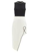 Ladies Rtw David Koma - Crystal-embellished Asymmetric Satin Dress - Womens - Black White