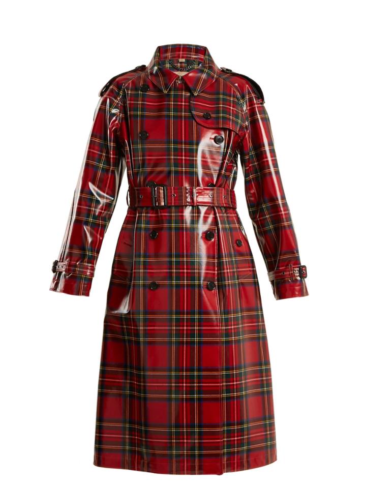 Burberry Laminated-tartan Wool Trench Coat