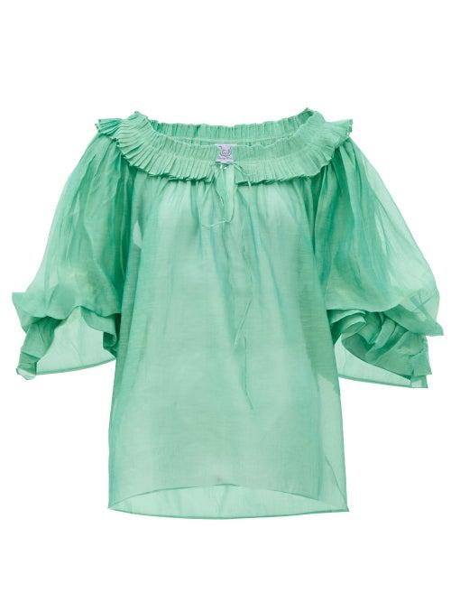 Matchesfashion.com Thierry Colson - Roussia Cotton-blend Blouse - Womens - Green