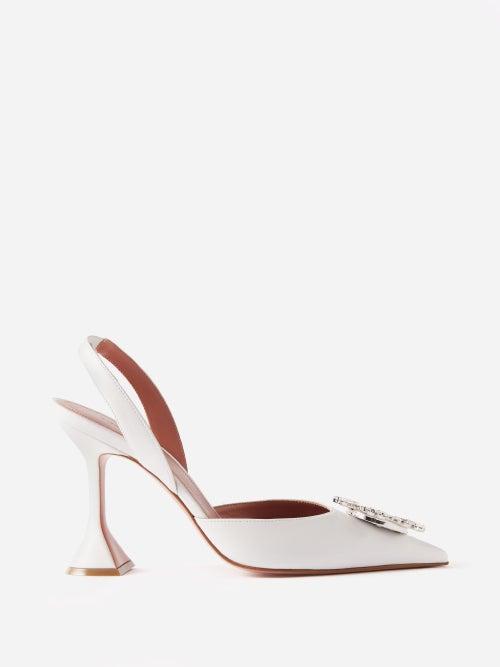 Amina Muaddi - Begum 95 Crystal-embellished Leather Pumps - Womens - White