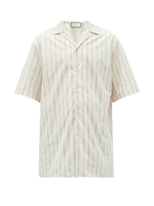 Matchesfashion.com Gucci - Striped Gg-jacquard Cotton Shirt - Mens - Blue White
