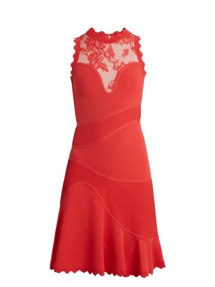 Elie Saab Sleeveless Embroidered-tulle Contrast-knit Dress