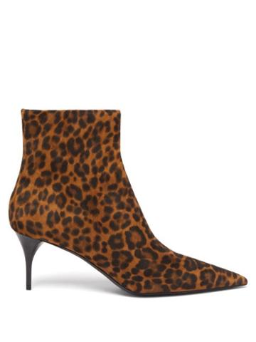 Matchesfashion.com Saint Laurent - Lexi Point-toe Leopard-print Suede Ankle Boots - Womens - Leopard