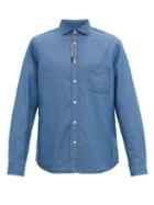 Matchesfashion.com Paul Smith - Artist Stripe Embroidered Placket Chambray Shirt - Mens - Light Blue