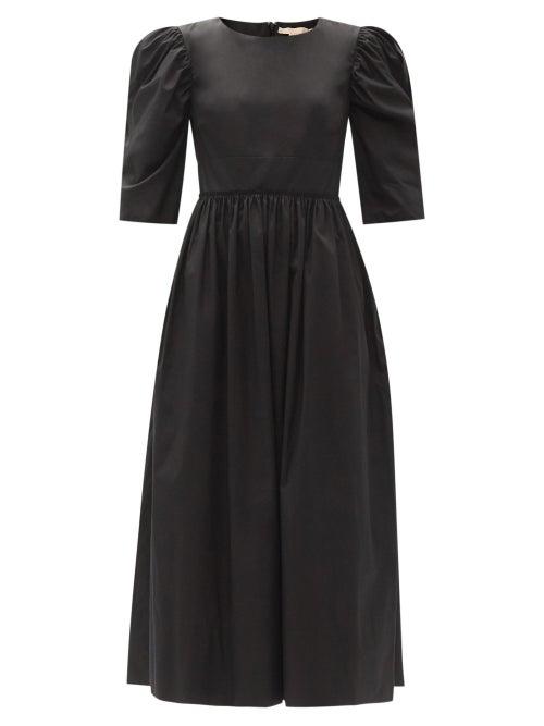 Matchesfashion.com Brock Collection - Quartine Gathered Cotton-poplin Dress - Womens - Black