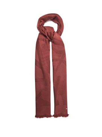 Ladies Accessories Saint Laurent - Ysl-monogram Fringed Wool Scarf - Womens - Burgundy