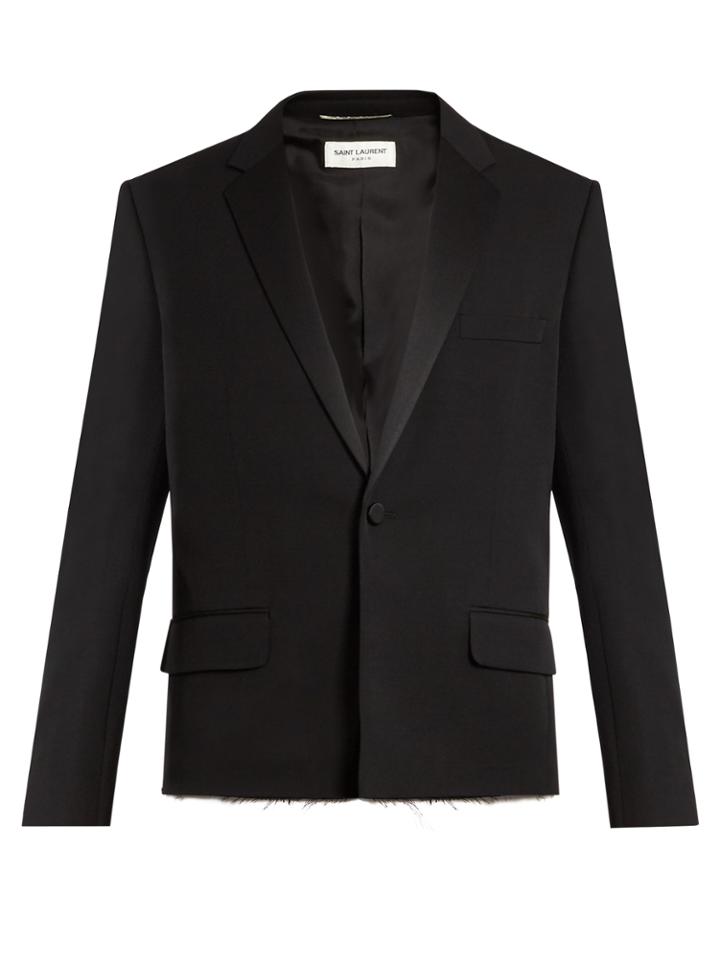 Saint Laurent Raw-edge Grain De Poudre Wool Tuxedo Jacket