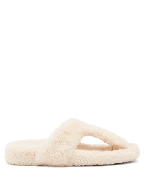 Matchesfashion.com Aquazzura - Relax Shearling Slides - Womens - Cream