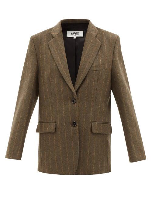 Ladies Rtw Mm6 Maison Margiela - Pinstriped Wool-blend Felt Blazer - Womens - Brown