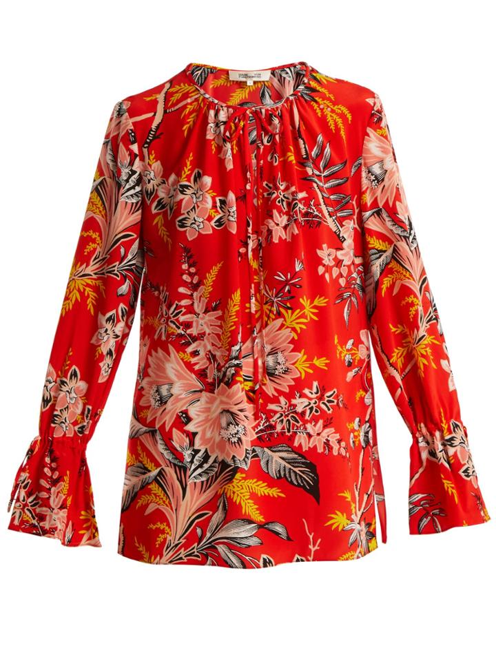 Diane Von Furstenberg Avalon Poppy-print Silk-crepe Blouse