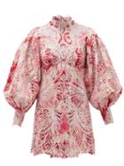 Matchesfashion.com Zimmermann - Wavelength Ikat-print Lace Mini Dress - Womens - Pink Multi