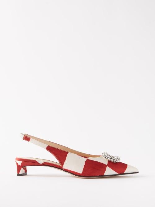 Emilia Wickstead - Margarita Crystal-buckle Slingback Pumps - Womens - Red Multi