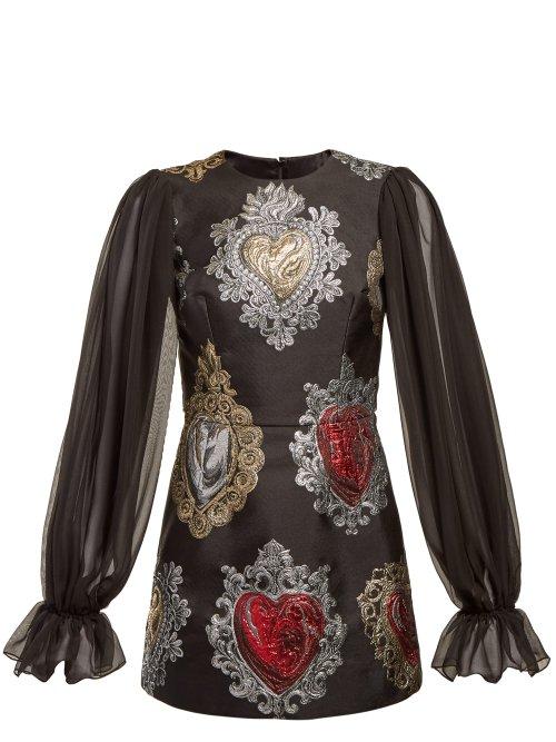 Matchesfashion.com Dolce & Gabbana - Sacred Hearts Jacquard Mini Dress - Womens - Black Multi
