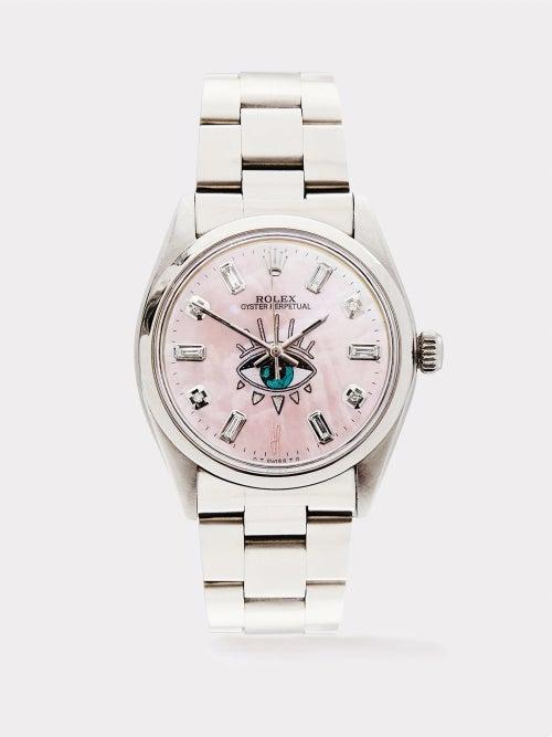 Jacquie Aiche - Vintage Rolex Oyster Diamond & Steel Watch - Womens - Pink Silver