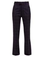 Matchesfashion.com Martine Rose - High Rise Checked Wool Trousers - Womens - Navy