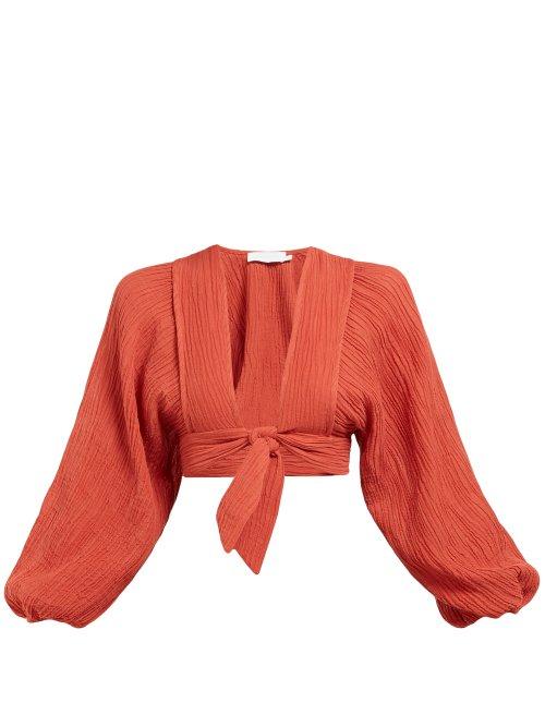 Matchesfashion.com Zimmermann - Bayou Cropped Ramie Blend Top - Womens - Brown