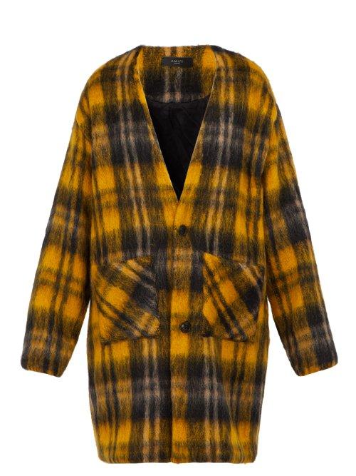 Matchesfashion.com Amiri - Checked Mohair Blend Coat - Mens - Yellow