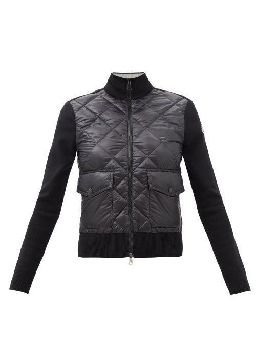 Moncler - Down-panelled Zipped Wool Cardigan - Womens - Black