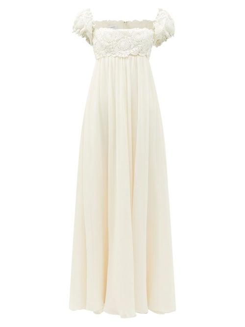 Matchesfashion.com Giambattista Valli - Off-the-shoulder Lace-trimmed Silk-georgette Gown - Womens - Ivory