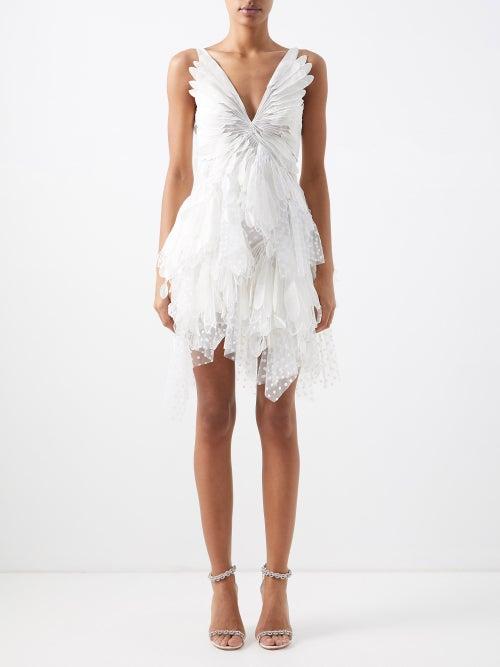 Zimmermann - Rhythmic V-neck Ruffled Tulle Mini Dress - Womens - Ivory