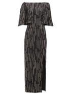Matchesfashion.com Adriana Iglesias - Taylor Lam-striped Silk-blend Dress - Womens - Black Gold