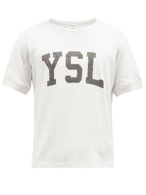 Saint Laurent - Logo-print Cotton-jersey T-shirt - Mens - White