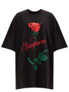 Matchesfashion.com Vaquera - Rose-print Cotton-jersey T-shirt Dress - Womens - Black