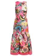Matchesfashion.com Mary Katrantzou - Raven Floral And Fauna Print Cloqu Midi Dress - Womens - Pink Multi