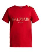 Matchesfashion.com Balmain - Logo Print Cotton T Shirt - Womens - Red