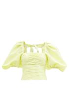 Ladies Rtw Self-portrait - Puff-sleeve Taffeta Top - Womens - Yellow