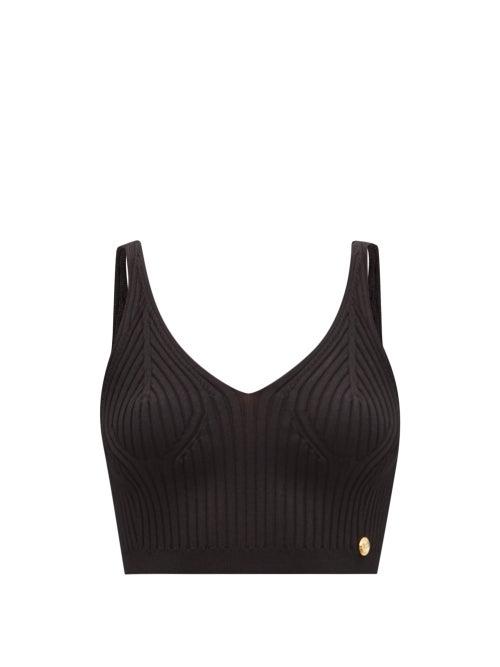 Matchesfashion.com Balmain - V-neck Rib-knitted Cropped Top - Womens - Black