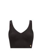 Matchesfashion.com Balmain - V-neck Rib-knitted Cropped Top - Womens - Black