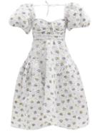 Matchesfashion.com Cecilie Bahnsen - Celeste Hawthorn-embroidered Smocked-taffeta Dress - Womens - White