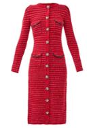 Matchesfashion.com Self-portrait - Crystal-button Cotton-blend Knitted Dress - Womens - Red