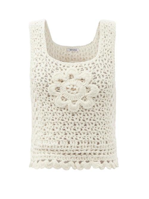 Ladies Rtw Batsheva - Daisy-appliqu Crochet Top - Womens - Cream