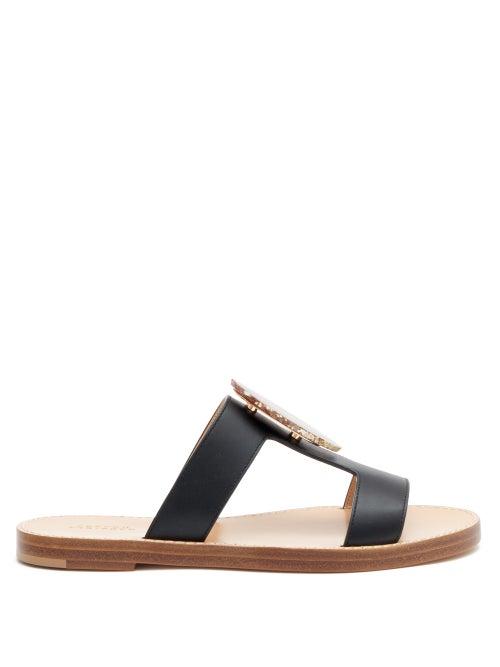 Matchesfashion.com Gabriela Hearst - Agate-embellished Leather Slides - Womens - Black