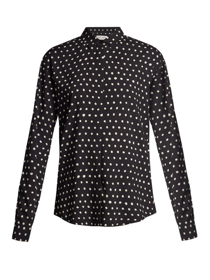 Saint Laurent Point-collar Polka-dot Print Shirt