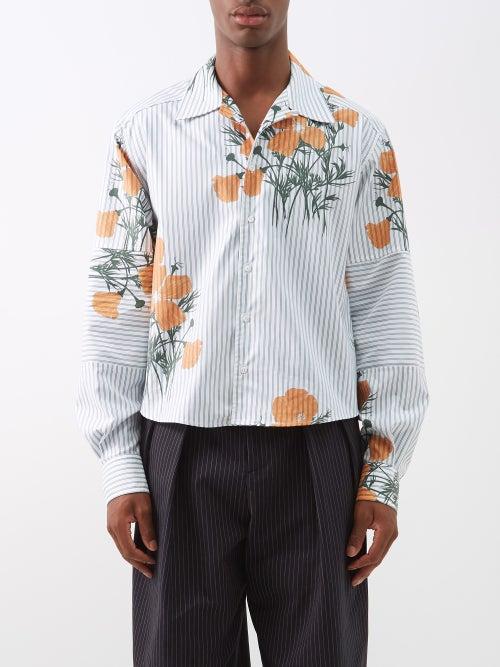 S.s. Daley - Knole Poppy-print Striped Cotton-poplin Shirt - Mens - Blue Multi