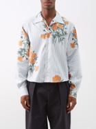 S.s. Daley - Knole Poppy-print Striped Cotton-poplin Shirt - Mens - Blue Multi
