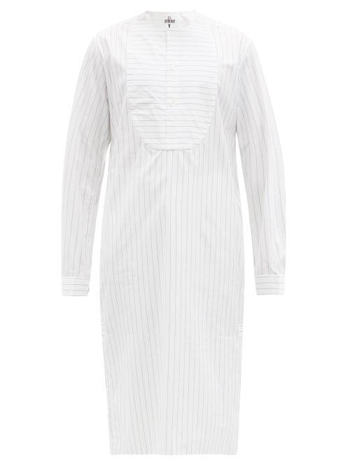 Matchesfashion.com Sbline - Tuxedo-bib Pinstriped Cotton-poplin Tunic - Mens - White Black