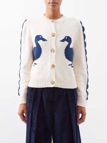 S.s. Daley - Jasper Duck-intarsia Lambswool Cardigan - Womens - Navy White
