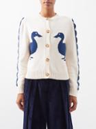 S.s. Daley - Jasper Duck-intarsia Lambswool Cardigan - Womens - Navy White
