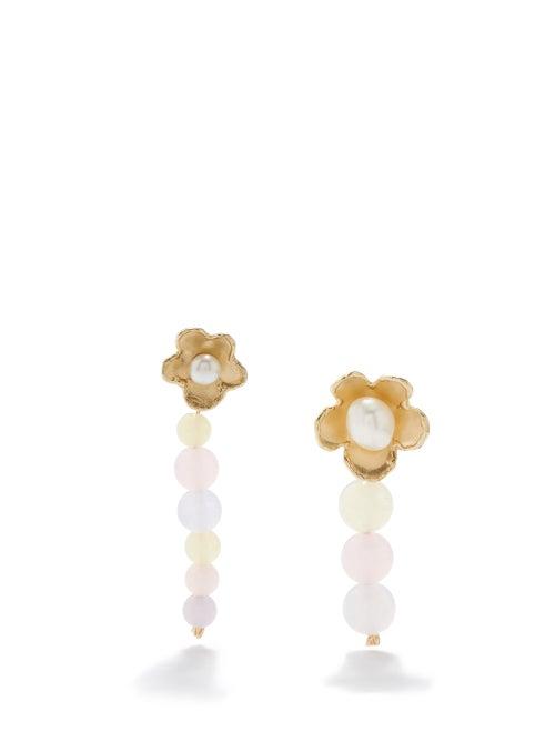 Anita Berisha - Pastel Daisies Jade, Pearl & Gold-plated Earrings - Womens - Multi