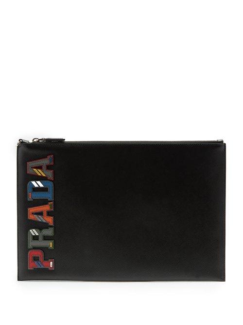 Matchesfashion.com Prada - Logo Plaque Saffiano Leather Pouch - Mens - Multi