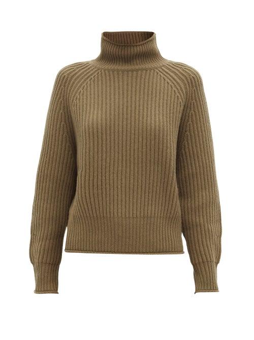 Matchesfashion.com Allude - Roll-neck Ribbed Cashmere Sweater - Womens - Khaki
