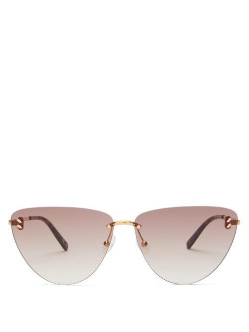 Matchesfashion.com Stella Mccartney - Cat-eye Gradient-lens Metal Sunglasses - Womens - Brown Gold